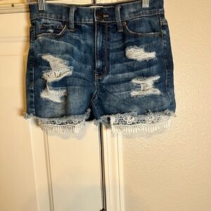 Mudd Blue Distressed Jean‎ Shorts with Lace Trim